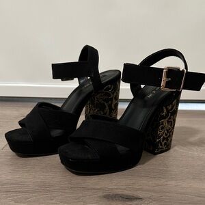 Black Suede Platform Block Heels